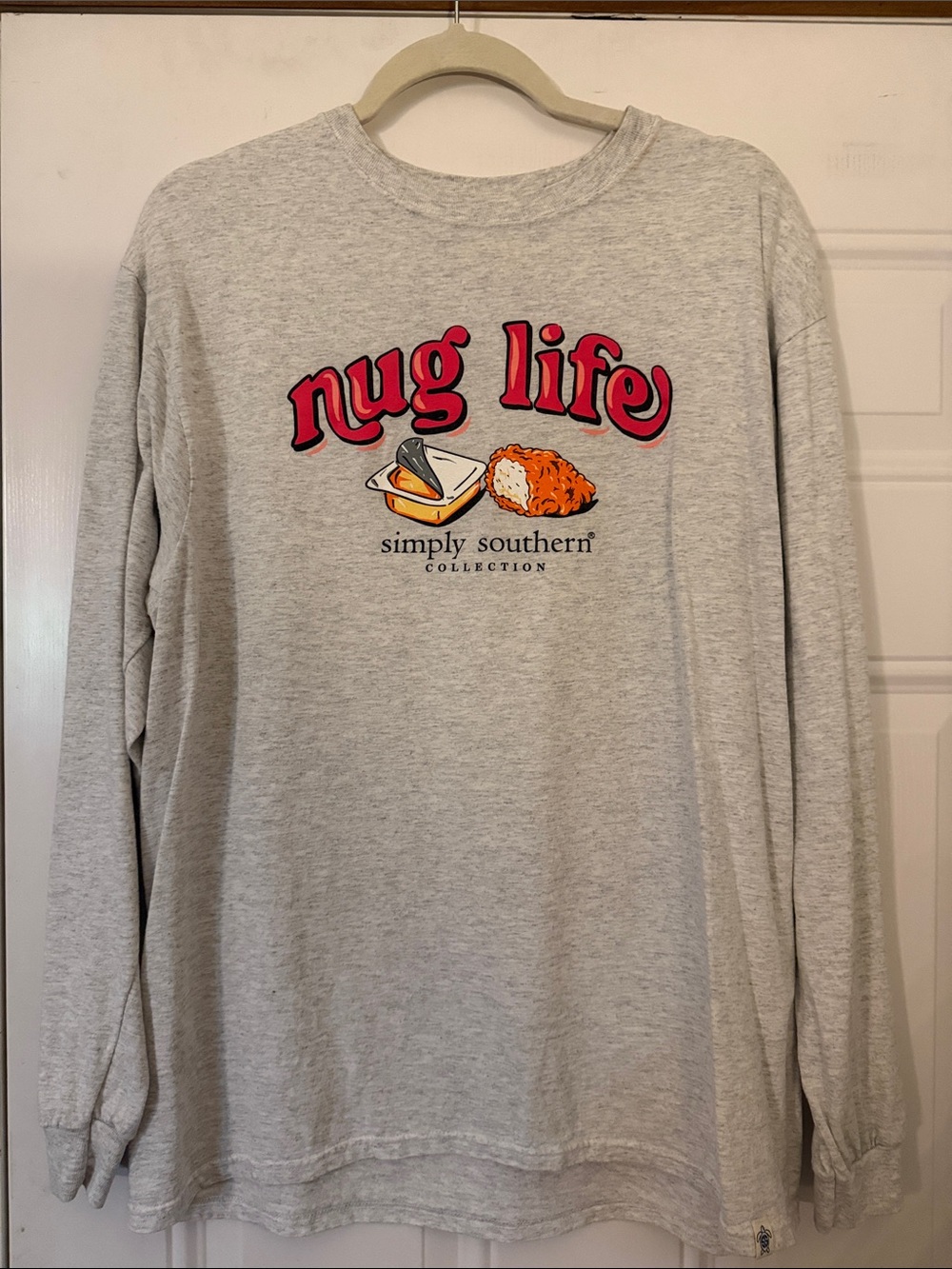 Simply Southern Gray "Nug Life" Long Sleeve Tee with Pink Graphic